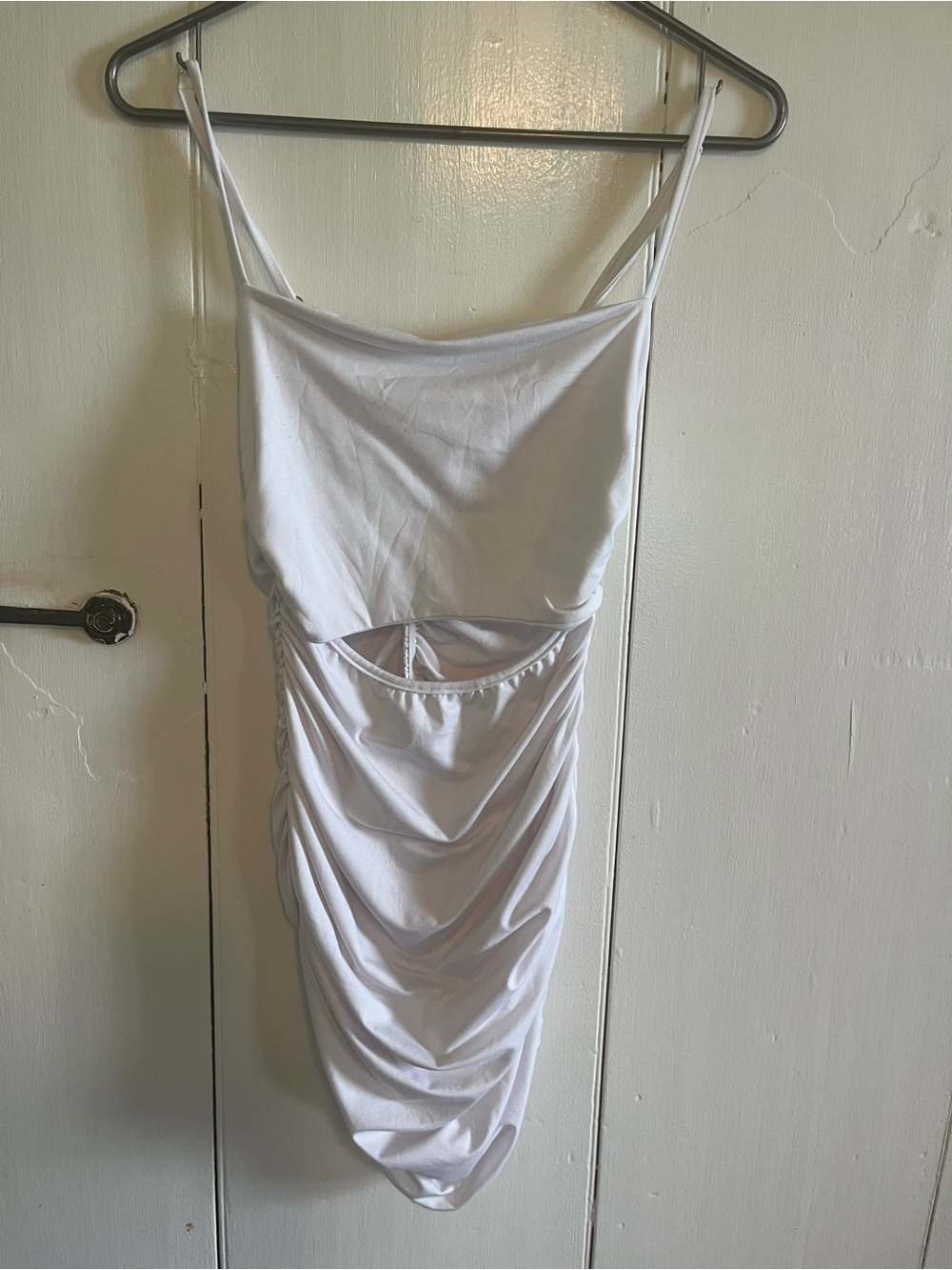Amazon White Ruched Spaghetti Strap Bodycon Dress